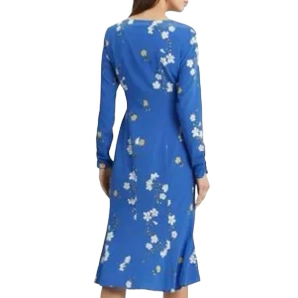 Intermix Mariabella Blue Silk Floral Long Sleeve Scoop Neck Dress Women’s 0 - Picture 3 of 12